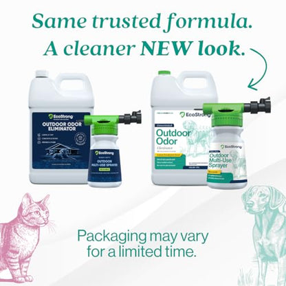 Eco Strong Outdoor Odor Eliminator | Outside Dog Urine Enzyme Cleaner – Powerful Pet, Cat, Animal Scent Deodorizer | Professional Strength for Yard, Turf, Kennels, Patios, Decks (Gallon with Sprayer) - style: 128 oz w Multi-use Sprayer