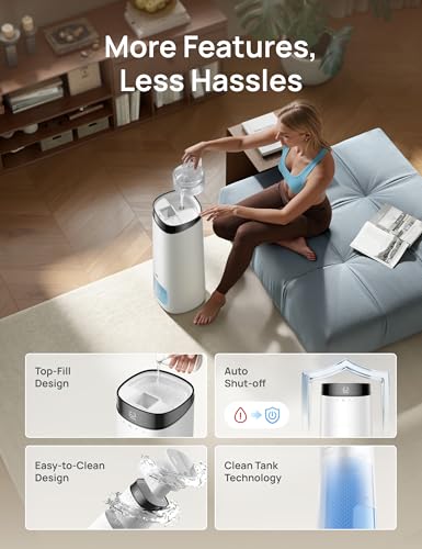 DREO 16L Smart Humidifier Large Room 1000 ft², 130H Runtime, 30dB, Top Fill | Auto Mode, Remote/Touch/Voice & APP Control, Clean Tank Technology, RGB Light, Cool Mist Humidifiers 755S for Bedroom, White - color: White