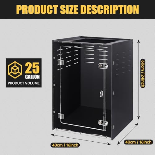 16x16x24 PVC Reptile Enclosure for Crested Reptile, Front Opening Tank | Front-opening acrylic door, full metal screen top, side vents, upgraded lock, insulated tropical habitat for adult geckos - size: 16"16"24"
