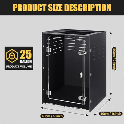 16x16x24 PVC Reptile Enclosure for Crested Reptile, Front Opening Tank | Front-opening acrylic door, full metal screen top, side vents, upgraded lock, insulated tropical habitat for adult geckos - size: 16"16"24"
