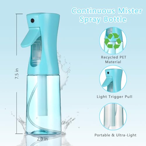 3 Pack Spray Bottles, 2-Pack Continuous Spray Bottles,Fine Water Mist Spray Bottles for Hair 6.8 OZ (200 ML) and 1oz 30ml Travel Spray Bottle Mister for Cleaning,Hairstyling,Plants,Barbers,Pets Blue - color: Blue