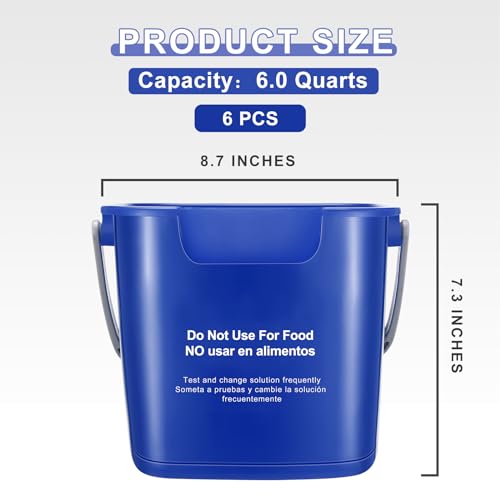 Roshtia 6 Pcs 6 Quart Cleaning Bucket Small Sanitizing Square Bucket Detergent Pail for Home Commercial Restaurant Kitchen Office School (Blue) - color: Blue