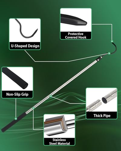 Snake Hooks, Heavy Duty Snake Hook Reptile Catcher Stick Pole 35-65" Stainless Steel Rubber tip Sponge Handshake Suitable for the Rattlesnakes, Ball Pythons, and King Cobras (35-65")