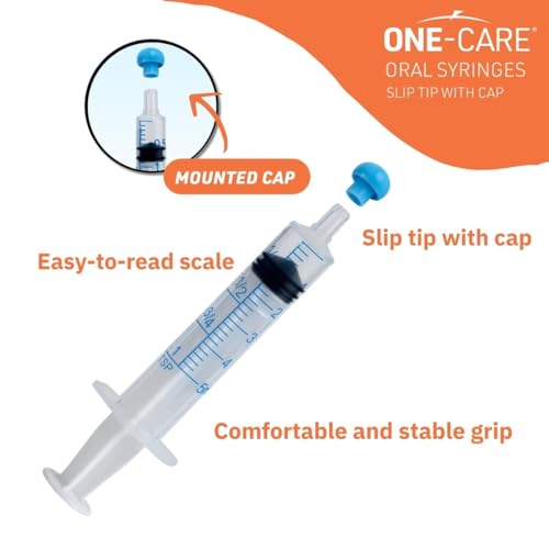 ONE-CARE 5ml Oral Syringe with Cap, Slip Tip Liquid Dispensers, 100/Box | Individually Wrapped, Food-Grade Plastic, Accurate Graduation for Precise Liquid Dosing, Oral Feed - Infants, Adults & Pets - size: 5ml