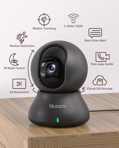 blurams Indoor Camera, 2K Pet Camera 360° Cameras for Home Security with Phone App, Motion Tracking, 2-Way Audio, IR Night Vision, Siren, Compatible with Alexa & Google Assistant - color: Black-1Pack