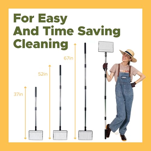 Chicken Poop Scooper for Sand, ¼" Slotted Fine Sifter & Durable Chicken Litter Scoop, Sifting Shovel, Coop Pooper Scooper, Metal Sand Sifter Shovel for Poultry Litter, 2-in-1 Poop Scoop and Rake Tool