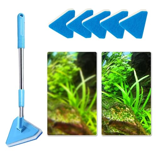 Fish Tank Scrubber - Telescopic Handle Cleaner, Long Reach Algae Scraper for Aquarium Glass, Durable Cleaning Tool for Terrarium Pond and Kitchen Surfaces, Adjustable Handle for Easy Maintenance and D