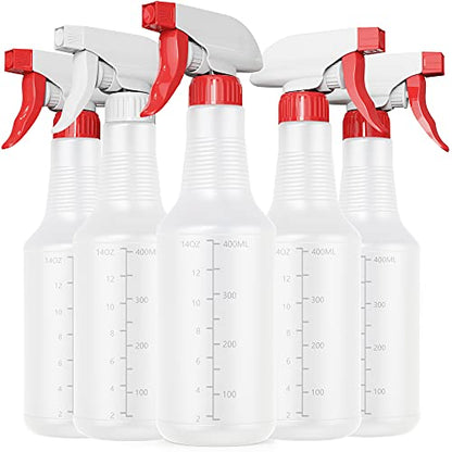 Veco Spray Bottle (5 Pack,16 Oz) with Measurements and Adjustable Nozzle(Mist & Stream Mode), HDPE Plastic Spray Bottles for Cleaning Solution, Household/Commercial/Industrial Use, No Leak and Clog - size: 16 oz 5Pack