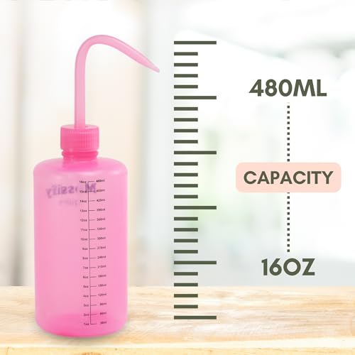 Mossify Squirtr Bottle 480ml – Clear Squirt Water Bottle for Plants, Tattoo, Hair & Labs – Easy Squeeze Plant Waterer with Long Nozzle – Refillable Seedling Watering Can, Wash Bottle - Pink - color: Pink