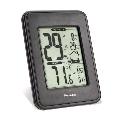 Homedics HM100 Indoor Humidity Monitor, Easy-Read Hygrometer | to Monitor Indoor Air Comfort, Fahrenheit and Celsius, Battery-Operated Room Thermometer for Home