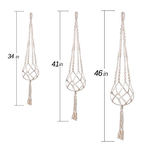 MIPON 3 Pack Macrame Plant Hangers, Hanging Planters for Indoor Plants | 3 Sizes (34"/41"/46") Handmade Cotton with Hooks, Boho Home Decor for Patio Balcony Living Room, Fits 5-10 Inch Pots