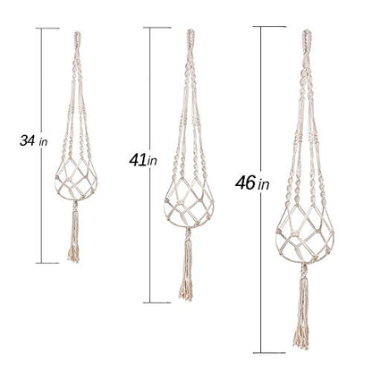 MIPON 3 Pack Macrame Plant Hangers, Hanging Planters for Indoor Plants | 3 Sizes (34"/41"/46") Handmade Cotton with Hooks, Boho Home Decor for Patio Balcony Living Room, Fits 5-10 Inch Pots