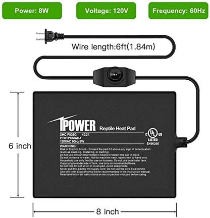 iPower 6x8 Inch Reptile Heating Pad with Adjustable Controller Knob, Under Tank Heater Mat for Turtles, Lizards, Snakes, Amphibians & Small Pets, 2 Pack - size: 6 X 8 Inch, style: 2 Pack Heat Pad with Adjustable Knob