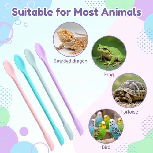Jeffdad 4 Pcs Reptile Spoon, Reptile Feeding Spoon Crested Gecko Food Spoon | Reptile Powder Fruit Mixing Stirring Food Feeding Spoons Long Handle Feeding Tool fit Gargoyle Bearded Dragon Lizard