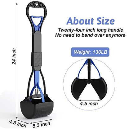Non-Breakable Pooper Scooper for Dogs and Cats with Long Handle High Strength Material and Durable Spring for Easy Grass and Gravel Pick Up - color: Dark Blue
