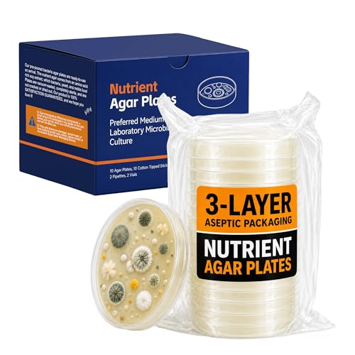 9cm Nutrient Agar Petri Dishes, Triple Vacuum Sealed, 10 PCS | Pre-Poured lab kit includes 10 sterile swabs, 2 pipettes & 2 vials, perfect for science and educational use - color: Nutrient Agar Petri Dishes