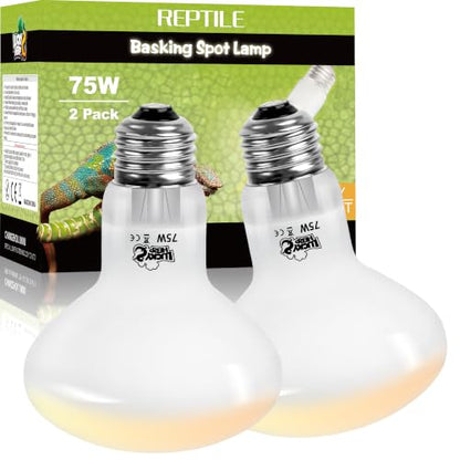 LUCKY HERP Reptile Heat Lamp Bulbs 75W, UVA Daylight Basking Bulbs 2 Pack | Fast Heating, Simulates Natural Sunlight, Ideal for Bearded Dragons Geckos Lizards Turtles Chameleons Amphibians & Chickens - size: 75