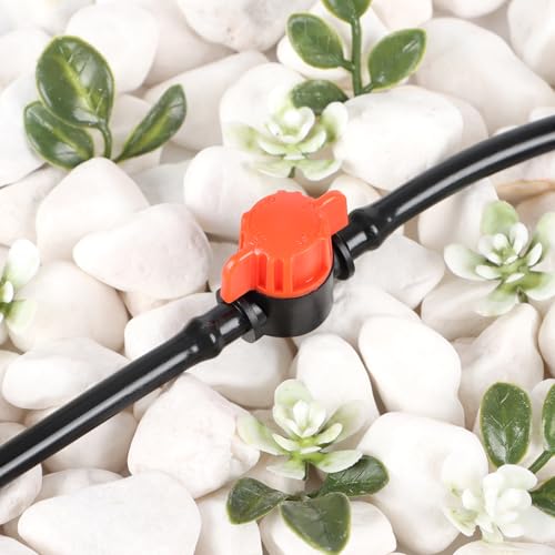 RedChili 30 Pack 1/4" Drip Irrigation Shut Off Valves, in-Line Barbed Ball Valve for 1/4 Inch Drip Irrigation Tubing Anti-Drop Drip Line Water Flow Control Valve Parts for Garden Irrigation System - size: 1/4" Shutoff Valve-30P