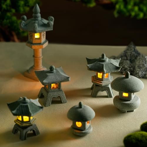 Japanese Pagoda LED Lamp Statue Figurine, LED Lantern Pagoda Statue Figurines for Home Table Decor - Style A - style: Style A