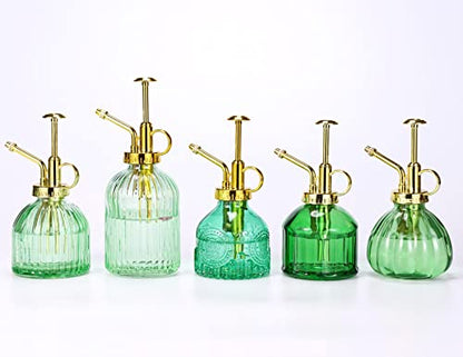 Glass Plant Mister Spray Bottle, 6.5" Green Glass Water Spray Bottle with Gold Top Pump Small Watering Can, Small Plant Sprayer Mister for Indoor Outdoor House, Green+Gold (Green+Gold D) - style: Green+Gold D