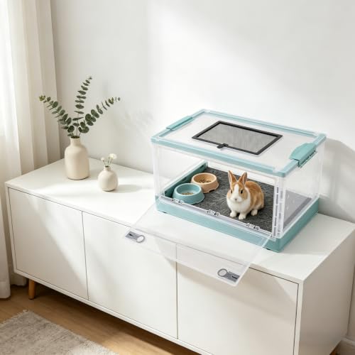 Terrarium for Reptiles Foldable, Portable Reptile Enclosure with Ventilation Mesh & Clear Panel, Small Animal Habitat Tank for Bearded Dragon Snake Gecko Lizard - color: Light Blue+Clear, Clear+Black