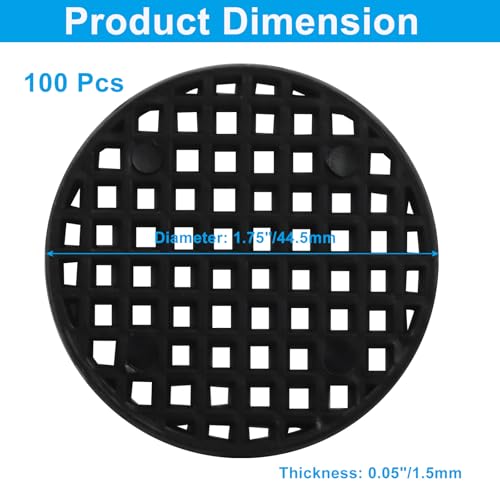 Plant Drainage Mesh Pads, 1.8 Inch, 100pcs Plastic Grid Mat | Round, Breathable Soil Guard, for Potted Plants, Bonsai, Black - size: 1.8 Inch