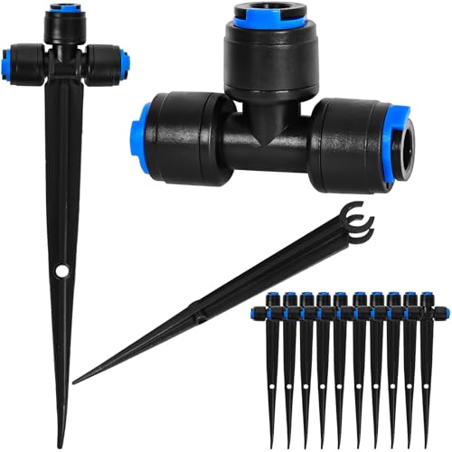 10 Pack 1/4" Drip Irrigation Tee Connectors, Quick Connect Universal Drip Irrigation Tubing Coupling Valve, Connector Locking Fitting for Sprinkler or Drip Irrigation System Parts & Connectors - color: 1/4" Tee Connectors+ground plug