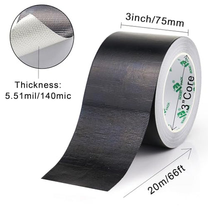 BOMEI PACK Adhesive Black Aluminum Foil Heat Shield Tape Barrier 3in x 66ft, Fiberglass Thermal Insulation Reflective Material High Temp Protection 1 Pack - size: 7.62 cm x 20.12 m x 0.14 mm