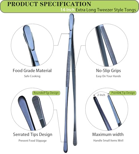 JETKONG 2 Pcs 14-Inch Cooking Tweezer Tongs Extra- Long Stainless Steel Kitchen Tweezers Plating Tongs (Navy Blue) - color: Navy Blue, size: 14+14 Inch