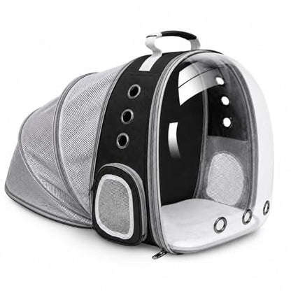 Expandable Cat Carrier Backpack with Bubble Window and Mesh, Black | Anti-collapse frame, breathable mesh, escape-resistant zipper clips and safety leash for vet visits and outdoor travel. - color: Black
