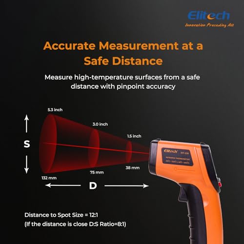 Elitech Laser Temperature Gun, Non-Contact Digital Infrared Thermometer, Adjustable Emissivity, Backlight, Handheld for Grill, Meat, Food, Candy, Automotive, HVAC Tools, -50~530°C(-58~986°F), DIT-220
