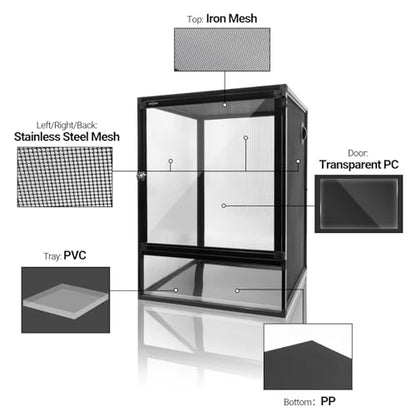 REPTI ZOO 18" x 18" x 24" Reptile Tank, Deluxe Foldable Screen Cage, 34 Gallon Vertical Terrarium with Fogger & Cable Pass, Tall Enclosure for Chameleon, Tree Frog, Crested Gecko, Arboreal Reptiles - size: 18" X 18" X 24"