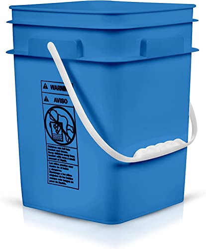 4 Gallon Square Food Grade Bucket Pail with Plastic Handles and Lid (Pack of 3) Made in USA containers (Blue/Red/White) - color: Blue/Red/White