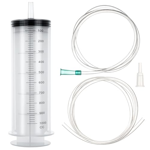 1000ml/cc Syringes with Tube 40 Inch Handy Plastic Tubing and Adapter Tip | for Liquid, Refilling Measuring, Dispensing Watering, Plant Irrigation, Feeding Pets, Oil or Glue Applicator - size: 1000ML/CC