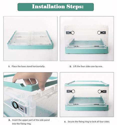 Large Portable Reptile Tank with Multi-Observation Perspective Foldable and Bottom Pulley, Ideal Habitat for Gecko, Frog, Spider and so on (Blue) - color: Blue