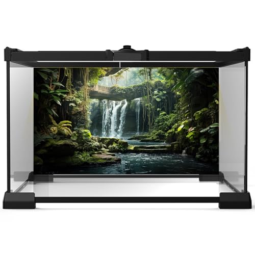 Waterfall Aquarium Background Nature Tropical Plants Tranquil Stream Fish Tank Background Rainforest Lush Green Trees Plants Stone Bridge Reptile Tank Enclosure Backgrounds Wallpaper 48x20in - color: Foggy Green, size: 48(W)x20(H)inches/ 120(W)*50cm(H)