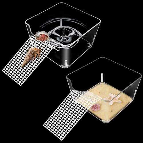 2 Pack Hermit Crab Water Tank, Cage Accessories With Climbing Ramp, Aquarium Salt Water Pool for Small or Medium Habitat Home Transparent - size: Small
