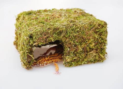 Leopard Gecko Tank Accessories, Reptile Moss Hide Cave, Adjustable Humid Tank Terrarium Decor Accessories for Corn Snakes and Small Lizards