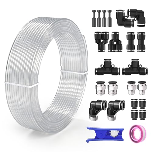 1/2 OD Inch Air Line Hose Tubing Kit Poly Airline Clear | Polyurethane Compressed Pneumatic Compressor Repair Kit With Push To Connect Fittings - color: Clear, size: 1/2" OD