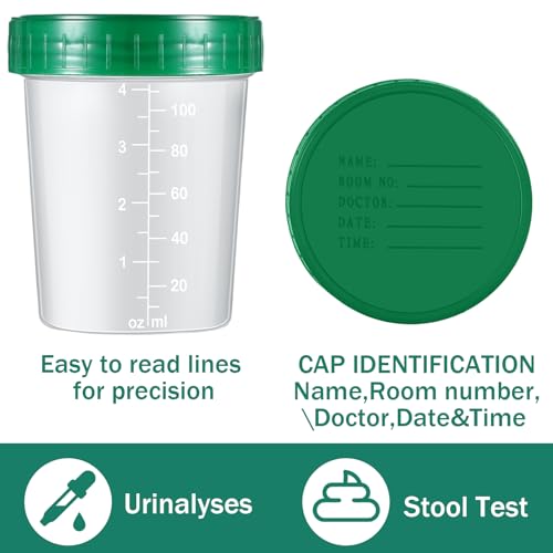 Geiserailie 100 Pcs Urine Cups 4oz Disposable Specimen Container,Green | Pee Cups for Testing, Leak Proof Screw on Lids for Safe Urinalysis Pee Stool Sample Collection Analysis - color: Green