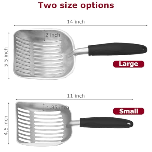 Cat Litter Scoop, Kitty Metal Scooper, Aluminum Alloy Sifter, Kitten Pooper Lifter, Deep Shovel, Long Handle, Poop Sifting, Durable, Heavy Duty, for Litter Box - color: Flat Aluminum-Blue Handle, size: Small
