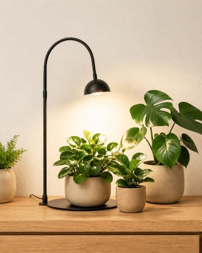 Bamworld Grow Lights for Indoor Plants with Full Spectrum LED Grow Lamp with 3/6/12 Timer Switch Height Adjustable Plant Growing Lamps for Indoor Growing Black