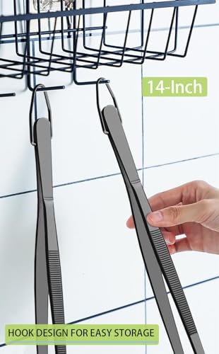 JETKONG 2 Pcs 14-Inch Food Tweezer Tongs Extra Long Stainless Steel Kitchen Tweezer Cooking Tweezers (Black) - color: Black, size: 14+14 Inch