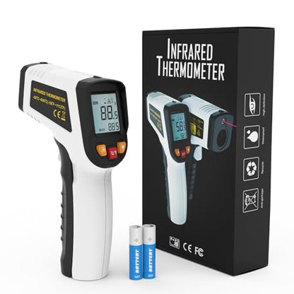 KNINE OUTDOORS Infrared Thermometer Gun, -58℉ to 1112℉ | Temp Gun, Laser Temperature Gun, for Cooking, Oven, BBQ, Griddle, Meat, HVAC Engine, Distance to Spot Ratio 12:1, White - color: White