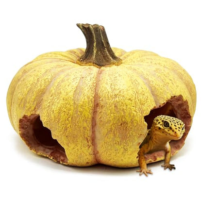 Pumpkin Leopard Gecko Hide Reptile Bearded Dragon Tank Hideout Caves Accessories Halloween Turtle Lizard Snake Décor Amphibian Habitat Tortoise Terrarium Decoration - style: Pumpkin