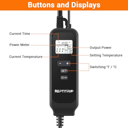 Reptile Dimming Thermostat, Adjustable Day and Night Temperature, Thermostat for Reptile Heat Lamp Heat Pad, PID Temperature Controller, Memory Function, ℉/℃ (Model: PT02A) - color: Day/Night Temp Set