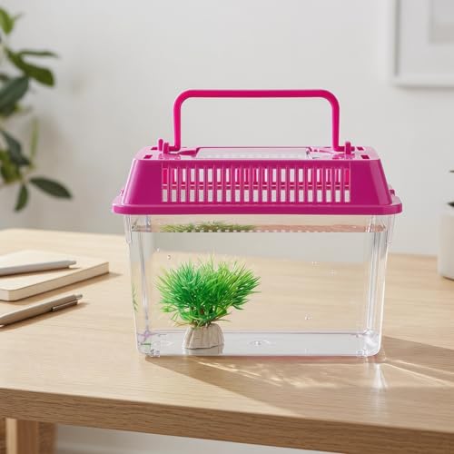 UPKOCH 4-Pack Critter Keeper Small Fish Tank, Portable Plastic Reptile Terrarium Bug Cage with Lid, Mini Travel Transport Container for Turtle Tarantula Hermit Crab