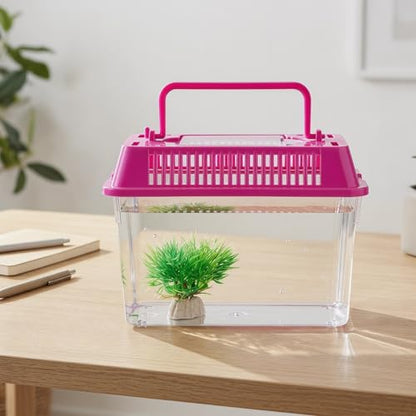UPKOCH 4-Pack Critter Keeper Small Fish Tank, Portable Plastic Reptile Terrarium Bug Cage with Lid, Mini Travel Transport Container for Turtle Tarantula Hermit Crab