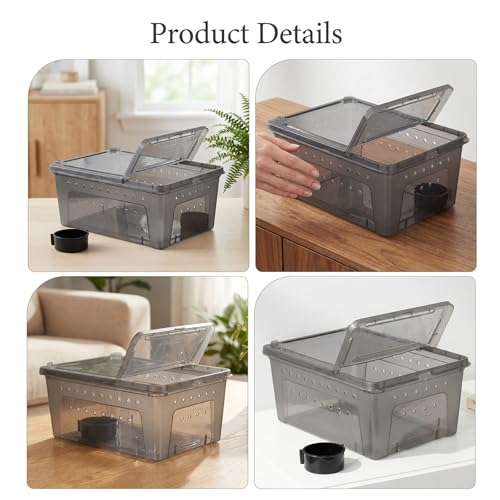 Healeved Plastic Reptile Feeding Box with Adjustable Environment Settings and Efficient Ventilation System, Breeder Box for Bearded Dragons, Spiders, and Small Reptiles