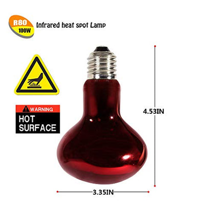 Infrared Heat Lamp Bulbs 100W 2 Pack,Red Basking Spot Light Bulb Reptile Heating lamp for Bearded Dragon,Turtle,Snake,Leopard Gecko,Chicked with Digital Temperature Thermometer - style: 100W(2 Pack)